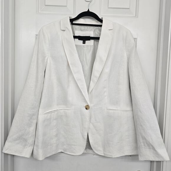 Talbots Women’s 100% Linen Blazer White Size 8P Single Button Lined NWOT - Picture 2 of 8
